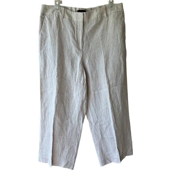 Talbots 100% Linen Wide Leg Crop Pants Trousers Comfort Waist Tan 12 Coastal - Picture 3 of 12